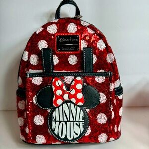 NWT. Disney Minnie Mouse Sequin Polka Dot Loungefly Mini Backpack.
